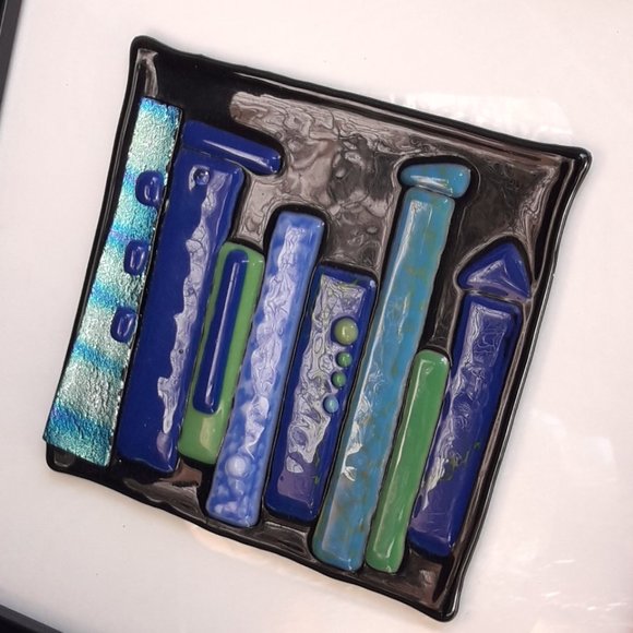 Art Glass Hand Blown Glass Artist Made Framed Wall Art Wall Hanging Fused Glass - Picture 4 of 16